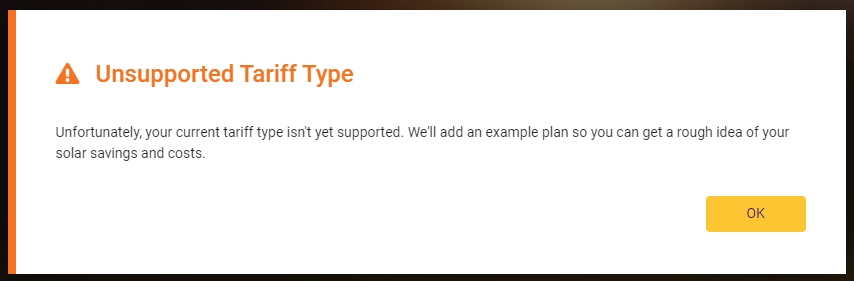 Unsupported tariff type