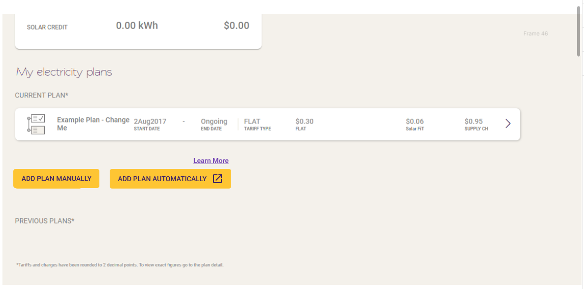 Button on Electricity Bill page showing the option to 'Add plan automatically'